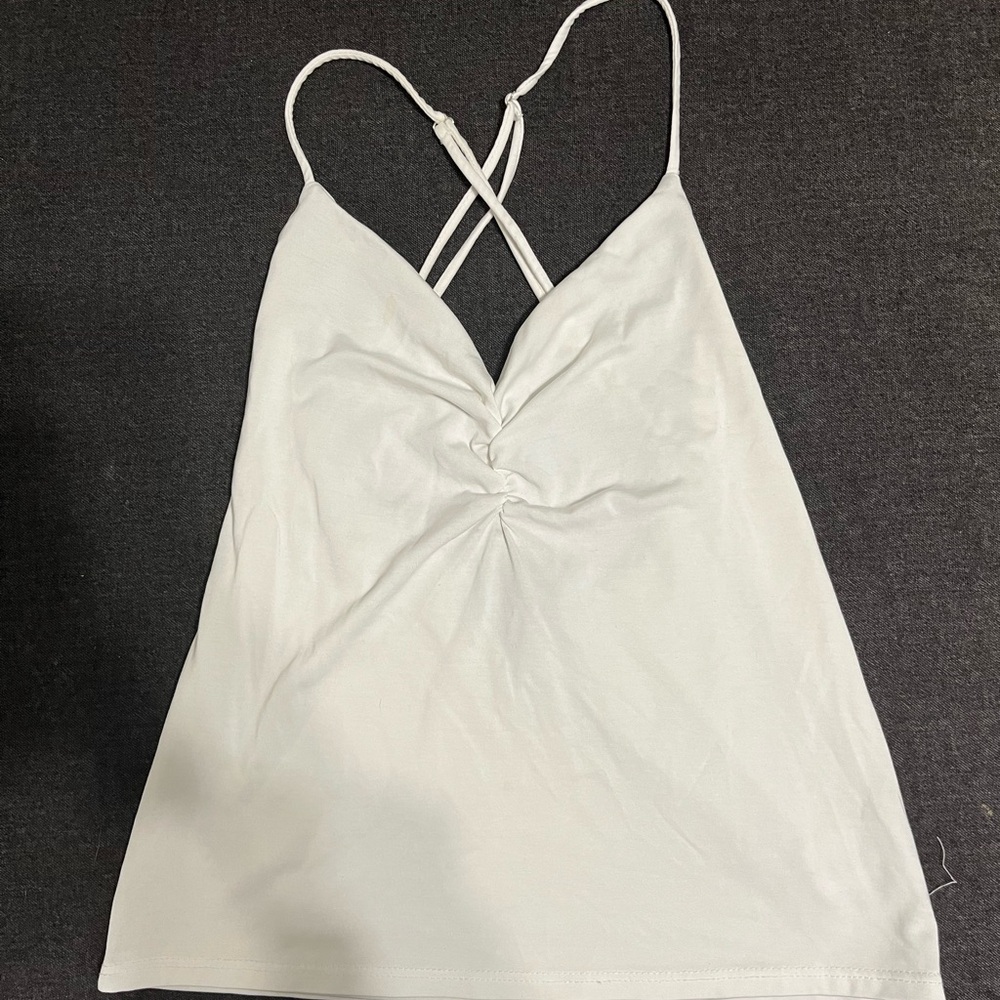 Lulu's White Backless Camisole with Plunging V-Neck and Tie Front